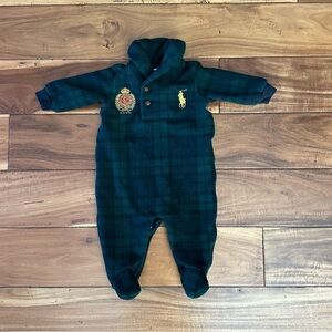 Ralph Lauren Baby Plaid Footed Sleeper Polo Pony 3M